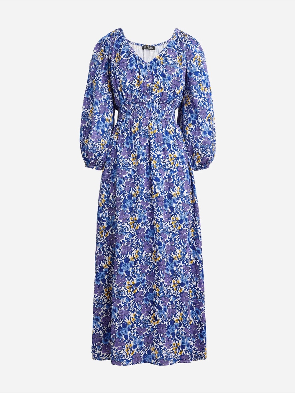NWT J. Crew V-neck in fête floral print Blue and Yellow Floral Midi Dress XS